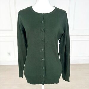 Cielo Womens XL Forest Green Button Front Crew Neck Cardigan Knit Sweater NEW